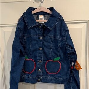 Gymboree Dark Blue Girls' Denim Jacket with Apple Pockets, NWT